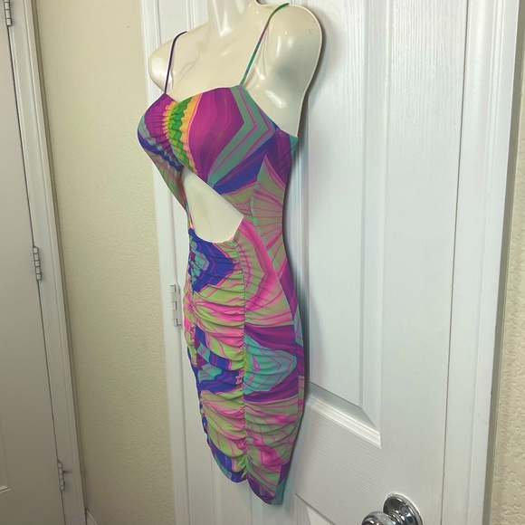 Pre-Owned Black Bead Moire Patterned Pastel Slip On Dress, Size Small - Picture 2 of 10